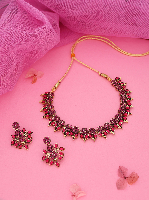 Luxury Pink Stone Polished Gold Handcrafted Jewelry set Enhancements