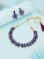 Timeless Elegance : Shine Bright Polished Mendi gold Blue Stone Necklace set