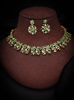 Mendi Gold Plated Seagreen Zirconia Studded Statement Necklace for Women & Girls