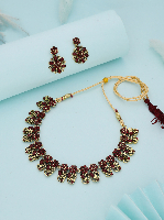 Beautiful Floral Design Maroon AD Choker Set