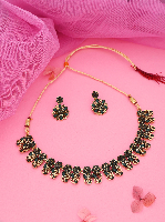 Radiant Glamour: Mendi Gold Polished American Diamond Necklace Set with Earrings