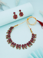 Mehndi Gold Plated Multicolor & Reverse AD Studded Choker Set