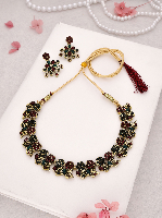 Gold Toned Floral Motif Timeless Charm Necklace Set