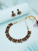 Radiant Gold-Plated AD & Maroon Stone Necklace Set