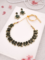 Regal Radiance: Mendi Gold Polished American Diamond Necklace Set for Majestic Appeal