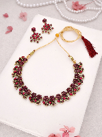 Regal Radiance : Floral Design Pink Stone Jewellery set