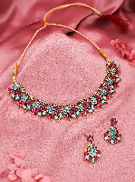 Timeless Glamour Floral Design Handcrafted AD Studded Necklace Set