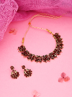 Zircon Studded Handcrafted Mendi Gold Plated Statement Necklace Set