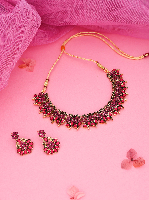 Zircon Studded Handcrafted mendi Gold Plated Statement Necklace Set