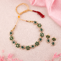 Necklace Set With American Diamonds And Green Stones With Earring