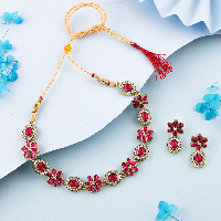 Elegant Florals: Handcrafted Necklace Set with Shimmering AD Details