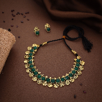 Ancient Charm Oxidized Necklace With Gold And Green Accents