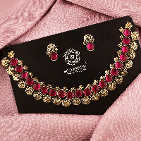 Eternal Elegance Handcrafted Pink Stone Studded Choker Set With Earring