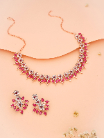 Shimmering Rose Gold Stone-Studded Necklace Set