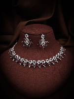 Silver-Plated White & Maroon AD Studded Necklace set