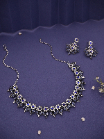 Rhodium-Plated Leaf Design AD Studded Jewellery Set