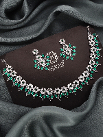 Rhodium Plated Premium White & Emerald Solitaire AD Jewellery Set