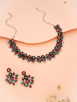 Red & Green Stone Studded Jewellery Set