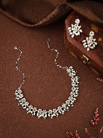 Silver Plated Necklace Set With Studded American Diamonds