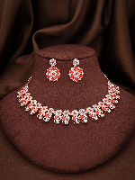 Rose Gold Plated AD Studded Red Enemal Stone Jewellery Set