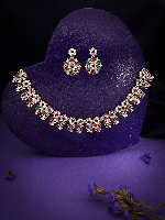 Enchanting Oasis: Rose Gold Necklace Set with Emerald & White Zircons