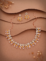 Sunshine Elegance: Rose Gold Necklace Set with Yellow American Diamonds