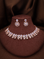 Enchanting Emerald: Rose Gold Statement Necklace Set with Dazzling AD