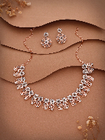 Rose Gold Bloom: Handcrafted Floral Necklace Set with Zircons