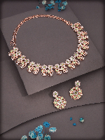 Enchanting Bloom: Handcrafted Rose Gold Necklace Set with Zircon Brilliance