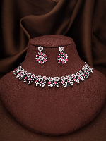 Dazzling Dance Floor: Rhodium Necklace Set with Zircons for Party Shine