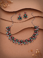 Exquisite Allure: Handcrafted Silver Necklace Set with Delicate AD