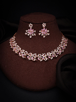 Modern Muse: Rose Gold Necklace Set with Dazzling AD Stones