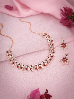 Enchanting Bloom: Rose Gold Plated, Handcrafted Floral Necklace Set with Zircons