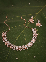 Luminous Elegance: Rose Gold Plated Necklace Set with Crystals & American Diamonds