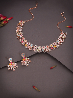 Rainbow Brilliance: Rose Gold Plated Necklace Set with Multi-Color Zirconia