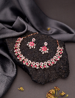 Enchanting Rose Gold: Handcrafted Statement Necklace Set with Zircon Brilliance