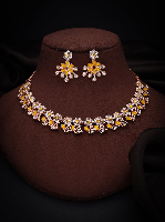 Rose Gold Floral Necklace Set with Yellow American Diamonds