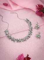 Silver Plated Aurora Light Green AD Studded Necklace set