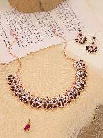 AD Studded Handcrafted Rose Gold Plated Statement Necklace Set