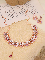 Rose Gold-Plated Purple AD-Studded Jewellery Set