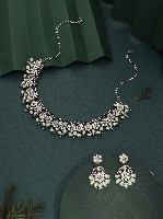 Silver-Plated Light Green AD Jewellery Set