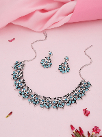 Voguish Silver Toned With Zircon Studded Jewellery Set