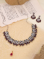 Silver Plated Handcrafted AD Studded Stone Jewellery Set