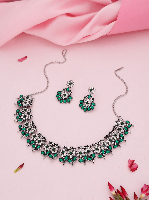 Oxidized  Elegance Green AD Studded Necklace