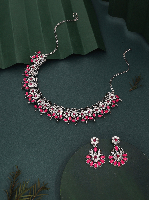 Radiant Silver & Pink AD Studded Stone Jewellery Set