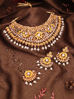 Mendi Gold Plated American Diamonds Necklace, Earring & Maangtikka Set