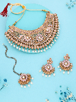 Mehndi Gold Plated Lavender & Reverse AD Studded Choker Set