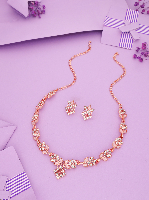 Delicate Rose Gold Handcrafted AD Necklace set