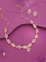 Rose Gold Plated Premium Ruby Pave AD Necklace Set