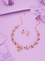 Rose Gold Plated Necklace Set With Studded American Diamonds